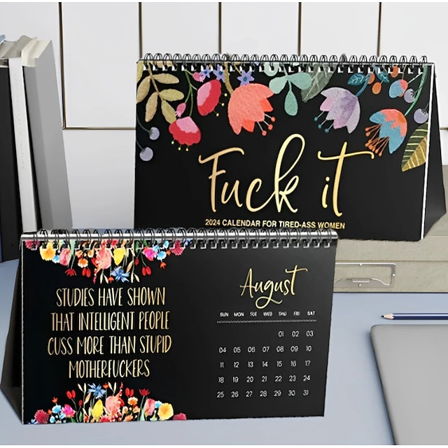  Ημερολόγιο 2024 'fuck it' για κουρασμένες γυναίκες, χειροποίητο ημερολόγιο για το γραφείο στο σπίτι, αστείο ημερολόγιο πρόγραμμα προγραμματισμού βλασφημιών μηνιαίο ημερολόγιο φίμωση δώρο για τα Χριστούγεννα