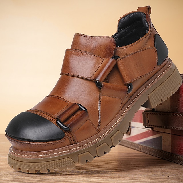  Voor heren Oxfords Vrijetijdsschoenen voor heren Retro Handgemaakte schoenen Trektochten Wandelen Vintage Casual Buiten Dagelijks Leer Warm Lengteverhogend Comfortabel Korte laarsjes / Enkellaarsjes