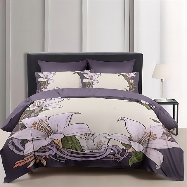  Juego de funda nórdica 100% algodón, juego de edredón con estampado floral, juegos de cama con funda de edredón estampada con funda de almohada tipo sobre, decoración de habitación, funda nórdica