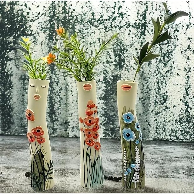  Creative Face Resin Bud Vases, Family Painting Small Vases For Flowers Human Face Vase Handmade Boho Vases For Decor