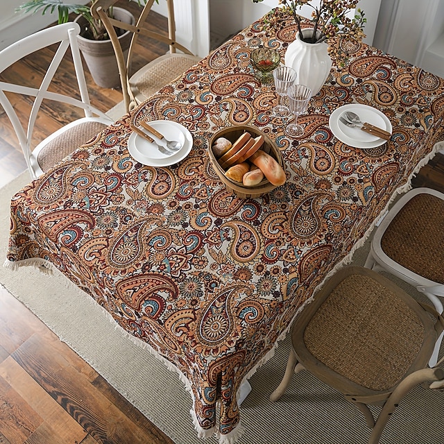 Toalha de mesa de linho de algodão, retângulo vintage, floral, pastoral, lavável, para ambientes internos e externos, decoração de fazenda, piquenique