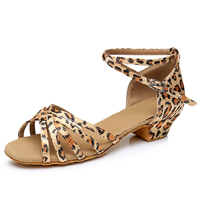  Women's Latin Shoes Leopard Print Ballroom Shoes Basic Sandal Low Heel Buckle Kid's Leopard Black Royal Blue / Suede / Satin