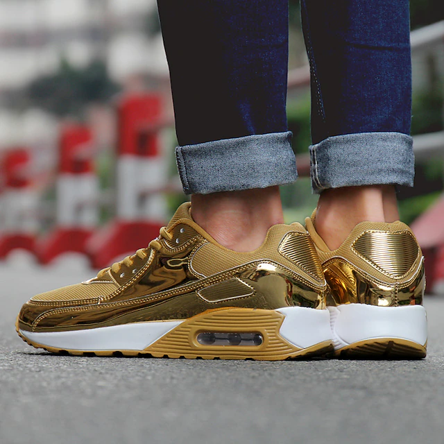 Women's Gold Metallic Running Shoes with Air Cushion Sole for Sports and Fashion 2025 - $32.99
