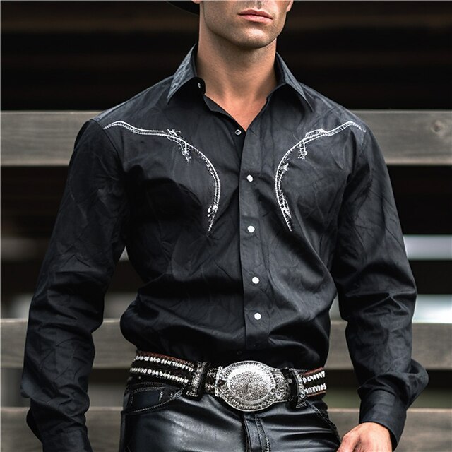 Men's Cowboy Shirt Western Shirt Cowboy Shirt Long Sleeve Western Style Outdoor Street Casual Daily Fall & Winter Turndown Buttons Print Black Brown3
