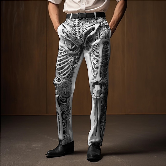  Costumi scheletro Punk Astratto Per uomo Stampa 3D Pantaloni Esterno Strada Indossalo per lavorare Halloween Poliestere Nero Bianco Cachi S M L Alto Elasticità Pantaloni
