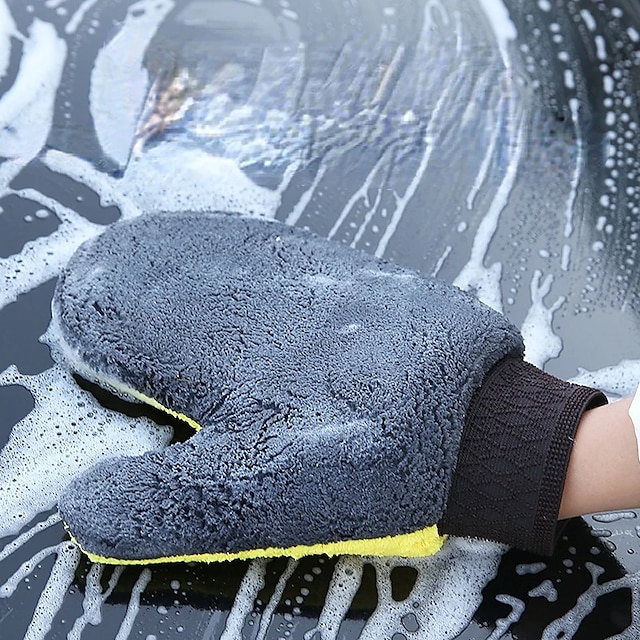  2Pcs Car Care Cleaning Brushes Polishing Mitt Brush Wool Car Wash Glove Car Wash Sponge Waxing Gloves Car Accessories