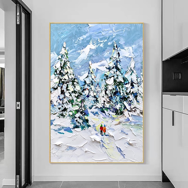  pintura abstrata árvore de natal arte original pintada à mão paisagem de inverno pintura a óleo arte de parede paisagem de inverno lona óleo neve arte para decoração de natal quadro tretched pronto