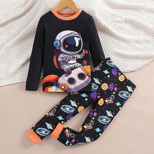  Dla chłopców 3D Astronauta Zestawy piżamowe Długi rękaw Druk 3D Jesień Zima Aktywny Nowoczesne Codzienny Poliester Dzieci 3-12 lat Półgolf Dom Casual w pomieszczeniach Regularny