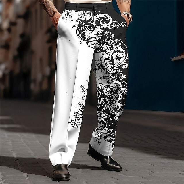 Floral Epocă Afacere Bărbați Imprimare 3D Pantaloni În aer liber Stradă Purtați-vă la muncă Poliester Roșu Vin Negru Bleumarin S M L Înalt Elasticitate Pantaloni