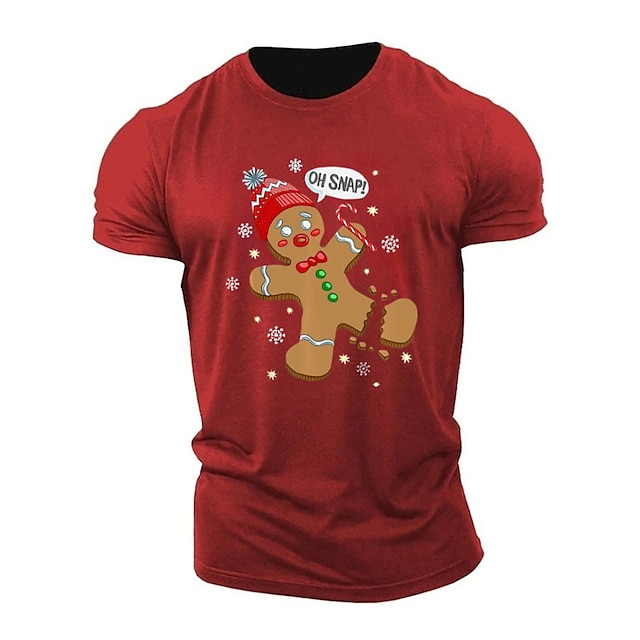 Vrolijk Kerstfeest Peperkoek Man Zwart Rood Leger Groen T Shirt Voor Heren Grafisch Katoenmix