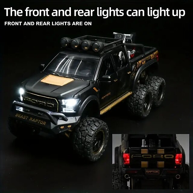  Kids' Alloy Off-Road Vehicle 6 Doors Open Pull-Back & Slide Realistic Sound & Light Effects Wheel Shock Absorption! Halloween And Festival Gift