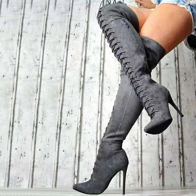 Elita Grey Lace Up Over The Knee Boots main image 0