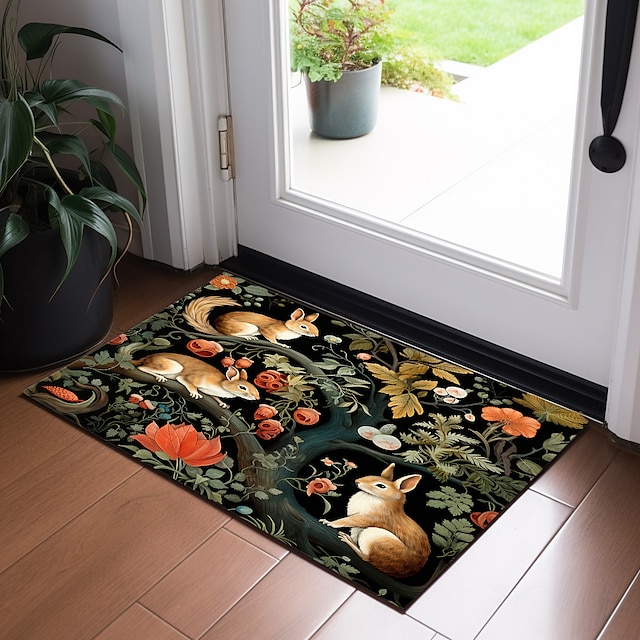  Felpudo floral de ardillas, alfombras lavables, alfombra de cocina, alfombra antideslizante a prueba de aceite, alfombra interior y exterior, decoración de dormitorio, alfombra de baño, alfombra de