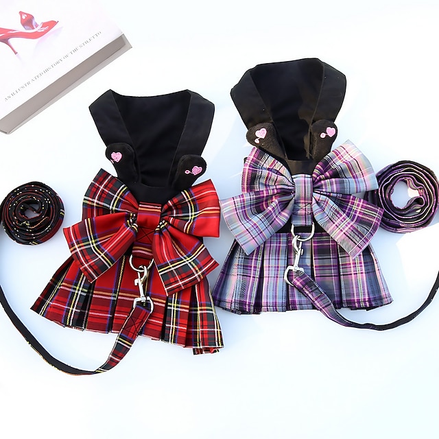  Teddy Bomei Plaid Skirt Chest Strap Traction Rope Dog Walking Rope Academy Style