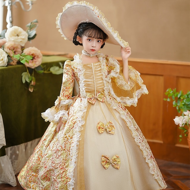  Gothic Rococo Vintage Inspired Medieval Dress Party Costume Masquerade Flower Girl Dress Princess Shakespeare Girls' Solid Color Ball Gown Halloween Wedding Party Wedding Guest Dress