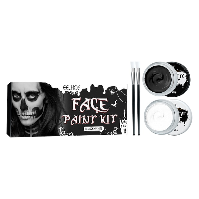  Halloween make-upkit - zwarte, witte bodypaint op oliebasis voor volwassenen - perfect voor joker-, zombie-, vampier- en skelet-cosplay - duurzaam en gemakkelijk aan te brengen