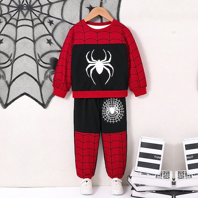 Boys 3D Spider Sweatshirt & Pants Set Long Sleeve 3D Printing Fall Winter Active Fashion Cool Polyester Kids 3-12 Years Crew Neck Outdoor Street Vacation Regular Fit
