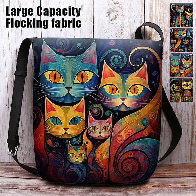  Women's Crossbody Bag Shoulder Bag Fluffy Bag Polyester Outdoor Daily Holiday Print Large Capacity Lightweight Durable Cat Character Black Red Blue