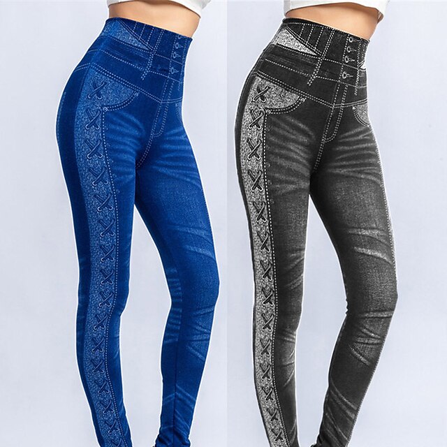 Women's Cozy Leggings High Waist Floral Fashion Comfy Butt Lift Soft High Elasticity Athletic Athleisure Black Blue Summer Spring Fall Skinny 17