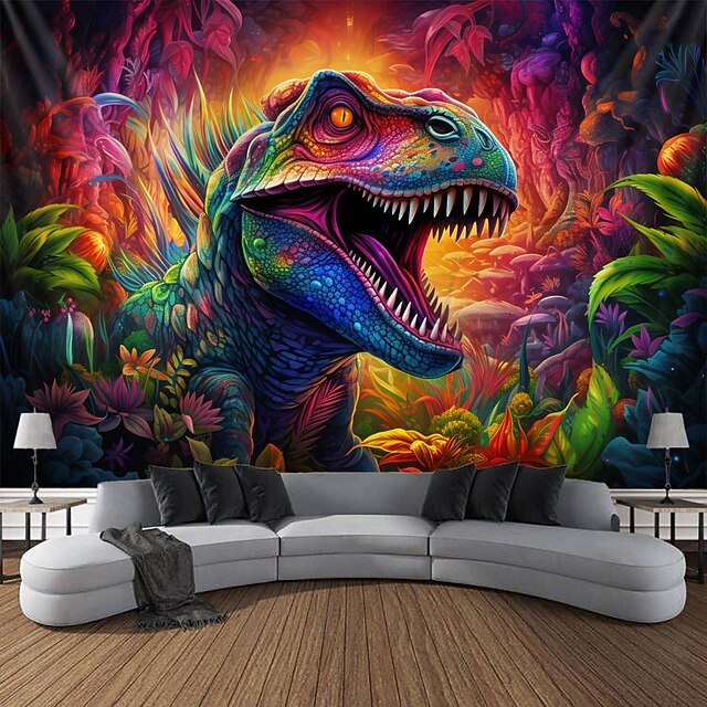 Dinosaurs Blacklight Tapestry UV Reactive Glow in the Dark Glow Party Neon Trippy Misty Floral