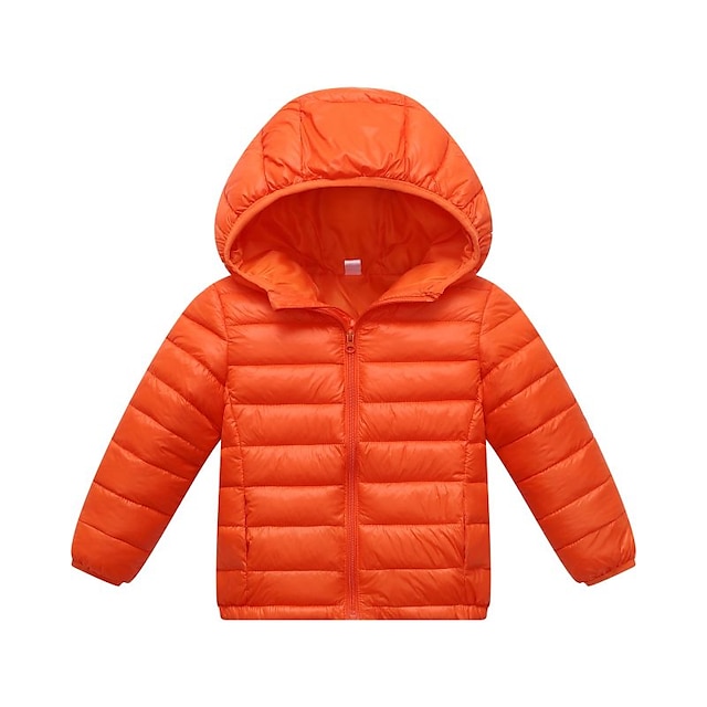  Kids Unisex Hoodie Jacket Outerwear Kids Puffer Jacket Solid Color Long Sleeve Zipper Coat Outdoor Cotton Adorable Daily Orange color Black Red Spring Fall 7-13 Years