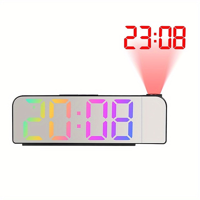  Projection Alarm Clock Digital For Bedrooms 7.9'' LED Alarm Clock With 180 Rotatable Projector On Ceiling Wall 3 Adjustable Brightness Digital Desktop Clock With Work Day Mode Night Mode Time Mem