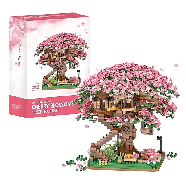  2028 Stück rosa Sakura-Baumhaus-Bausteine – Kirschblüten-DIY-Spielzeug für Kinder – perfektes Geschenk! (nicht Sets)