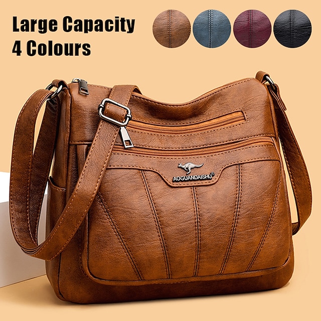  Women's Crossbody Bag Shoulder Bag Hobo Bag PU Leather Outdoor Daily Holiday Zipper Large Capacity Waterproof Lightweight Solid Color 2019 black 2019 red 2019 blue