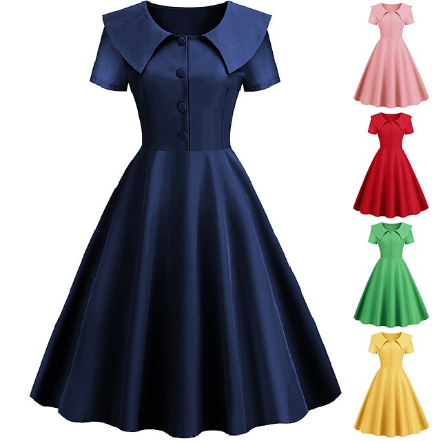  Retro Vintage Anos 50 Um vestido de linha Rockabilly Vestido swing Vestido Flare Mulheres Coquetel Encontro Festa de Chá Vestido