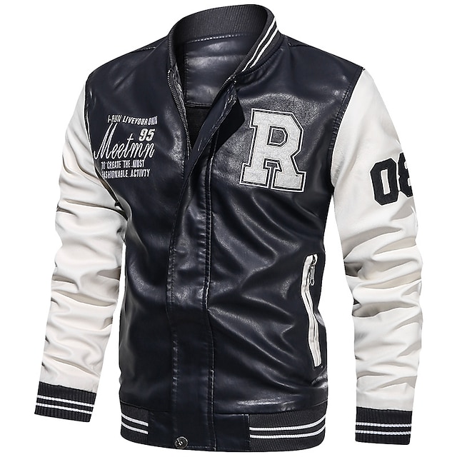  Herren Lederjacke Kunstlederjacke Motorradjacke Outdoor Freizeitskleidung Warm Herbst Winter Farbblock Modisch Strassenmode Ständer Standard Weiß Gelb Rote Dunkelblau Jacken