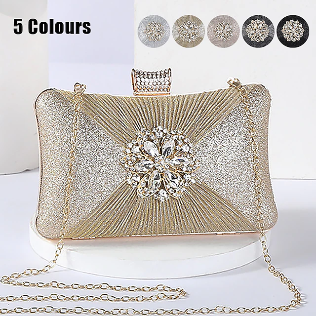 Women's Elegant Gold Rhinestone Clutch Bag with Chain Strap – Sparkling Evening Handbag for Weddings and Formal Events 10