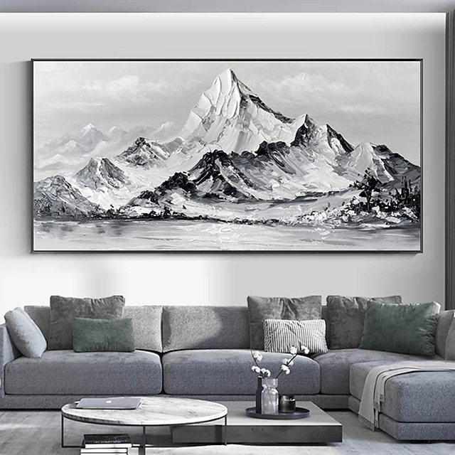  Mintura 手作り雪山油絵キャンバス壁アート装飾現代抽象風景写真家の装飾ロールフレームレス未伸張絵画