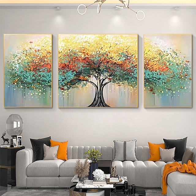  3 bucăți nordic abstract copacul vieții pictură în ulei pânză pictat manual poster de artă de perete imagine de perete realizată manual pentru sufragerie acasă cuadros decor (fără cadru)