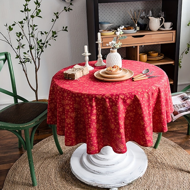  Toalha de mesa, toalha de mesa redonda vintage de linho de algodão, toalha de mesa pastoral floral, capa de mesa lavável para ambientes internos e externos, decoração de fazenda, piquenique
