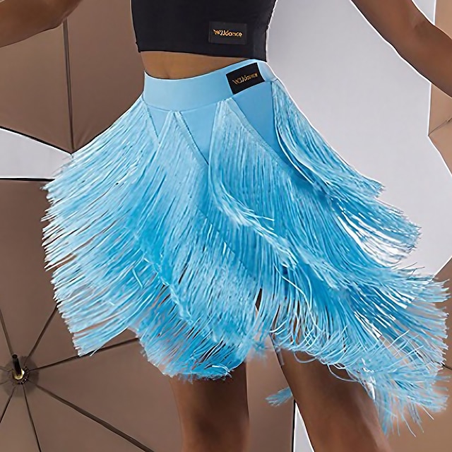  Latin Dance Activewear Skirts Tassel Pure Color Splicing Women's Performance Training High Spandex