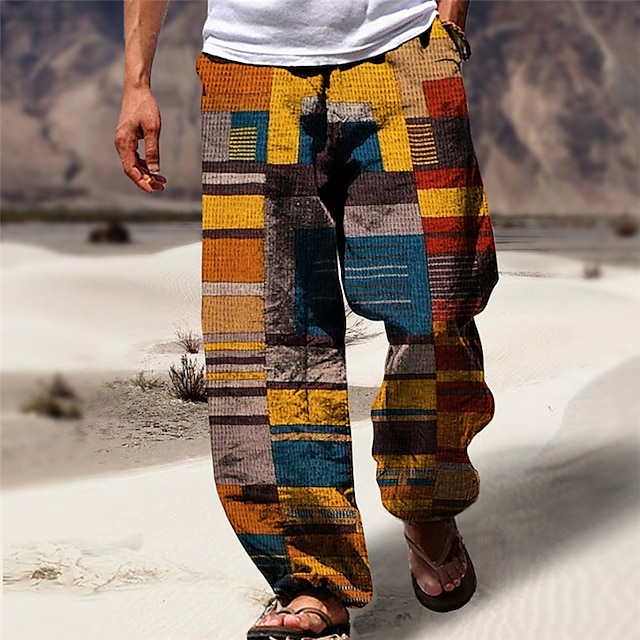  Banda Informale Per uomo Stampa 3D Pantaloni Esterno Strada Per uscire Poliestere Giallo Viola Arancione S M L Vita normale Elasticità Pantaloni