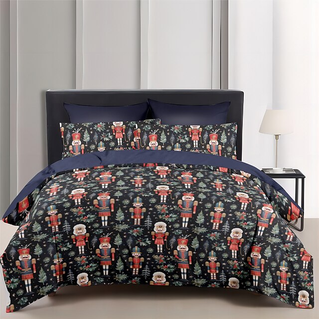 100 Cotton Duvet Cover Set Nutcracker Christmas Comforter Set, 3/2