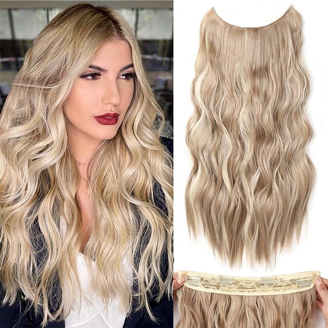 Hair Extensions 20 Inch Long Wavy Blonde Hair Extensions with Invisible ...