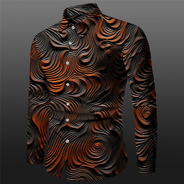  Embossed Relief Pattern Vintage Men's Shirt Outdoor Street Casual Daily Fall & Winter Turndown Long Sleeve Orange Gray S M L Shirt