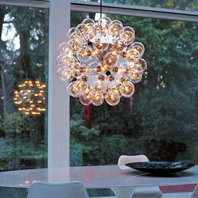  roestvrijstalen kogelhanger en plafondlampen, 50/60/80cm e26/e27 globe hanglampen met helder glazen bol, moderne industriële hanglamp voor woonkamer slaapkamer 110-240v