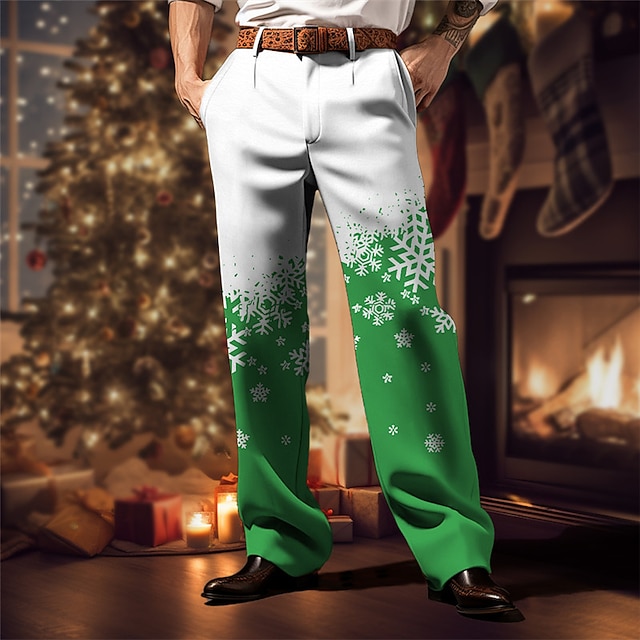  vánoce pánské vánoční scéna potištěné kalhoty sněhová vločka business ležérní 3D tisk kalhoty outdoor streetwear do práce ošklivý polyester víno černá modrá s m l vysoká elasticita kalhoty