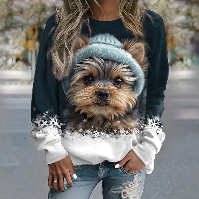 Women's Sweatshirt Pullover Dog Casual Sports Active Sportswear Round Neck Long Sleeve Top Micro-elastic Fall & Winter Comfrt Breathable Soft Fabric2