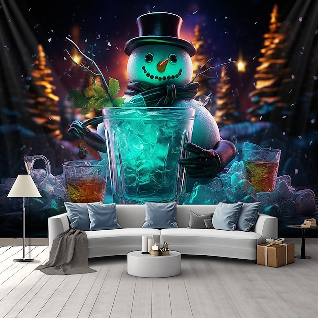  juldekorationer blacklight gobeläng uv reaktivt sken i mörkret snögubbe xmas trippy bar dimmigt hängande gobeläng väggkonst väggmålning för vardagsrum sovrum
