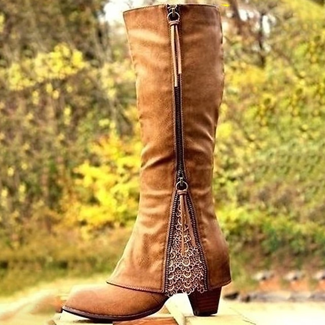  cizme occidentale de damă vintage cu detalii de dantelă și fermoar lateral, cizme de piele de căprioară la jumătatea gambei pentru stil casual și country