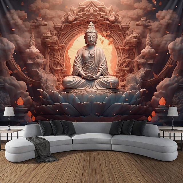  Статуя Будды висит гобелен, настенная живопись, большой гобелен, фреска, декор, фотография, фон, одеяло, занавеска, украшение для дома, спальни, гостиной