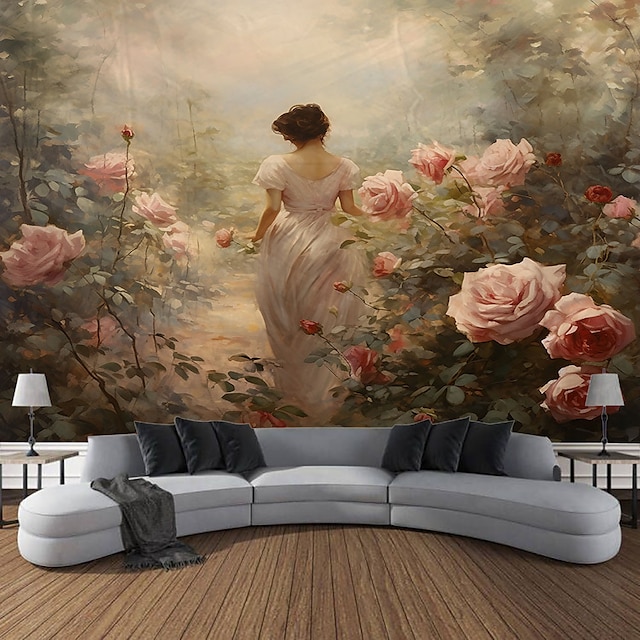  Vintage Floral Women Hanging Tapestry Wall Art Large Tapestry Mural Decor Photograph Backdrop Blanket Curtain Home Bedroom Living Room Decoration