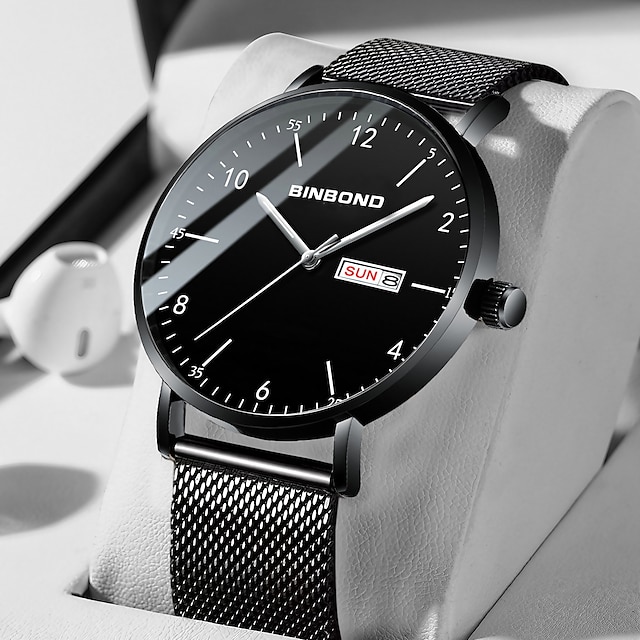  Men Mechanical Watch Minimalist Casual Business Wristwatch Hollow Skeleton Luminous Waterproof Mesh Belt Watch