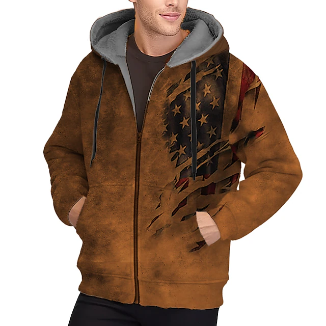 Men's Fleece Jacket Full Zip Hoodie Fleece Hoodie Sherpa Jacket Brown ...
