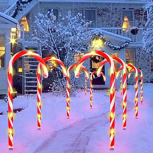  Guirlande lumineuse solaire 5 en 1 en forme d'étoile de Noël, de flocon de neige, de canne à sucre à la menthe poivrée - Décoration de chemin extérieur pour cour et jardin