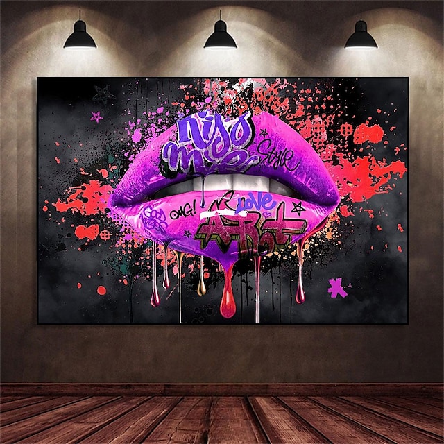  beije-me graffiti lábios pop art pintura em tela pôster de amor abstrato e imprima imagens de parede de arte para sala de estar decoração de casa